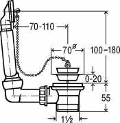 Viega Ab- und Überlaufgarnitur für Spülen, mit Kettenhalter, 11/2" x 70 mm, Abmessungen