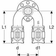 zeichnung von Geberit FlowFit Doppelanschlusswinkel 90°
