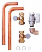 VC-Installations-Set, AP und UP, Rohre kürzbar. Heizungsseitige Verrohrung (22 x 1,5 mm), Wartungshähne R 3/4