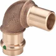 Der Viega SANPRESS Bogen 90° mit 1 Muffe aus Rotguss und Siliziumbronze bietet eine schnelle, zuverlässige Rohrverbindung ohne Löt- oder Schweißarbeiten. Ideal für Trinkwasser-, Heizungs- und Industrieanlagen.