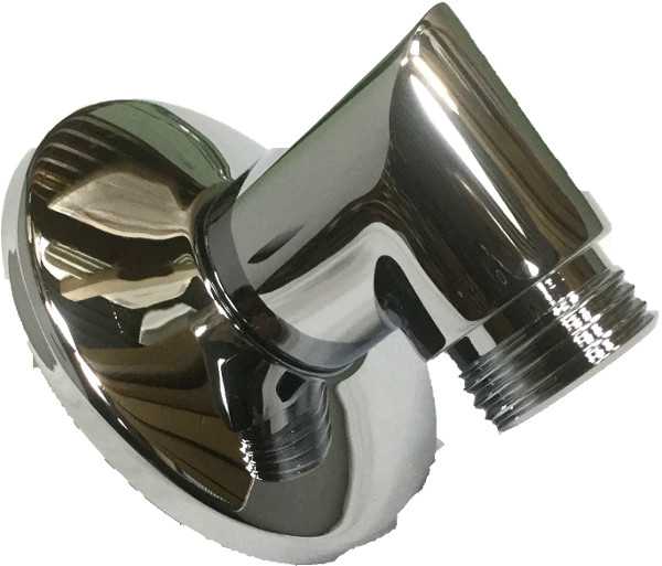 Schlauch-Wandanschlußbogen, 1/2" Schlauchanschluß und Wandanschluß, mit Rückflussverhinderer. Im Lieferumfang ist eine Schraubrosette enthalten
