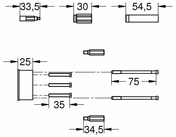 Verlängerungsset 25 mm passend für Unterputz-Universal-Einhandmischer 1/2'' für Wanne und Brause einsetzbar einsetzbar