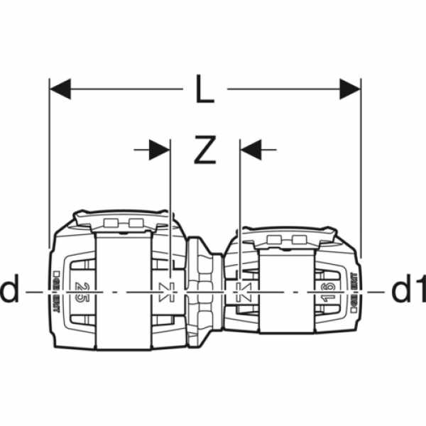 Zeichnung von Geberit FlowFit Reduktion Fitting