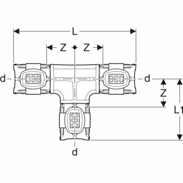 zeichnung von Geberit FlowFit T-Stück