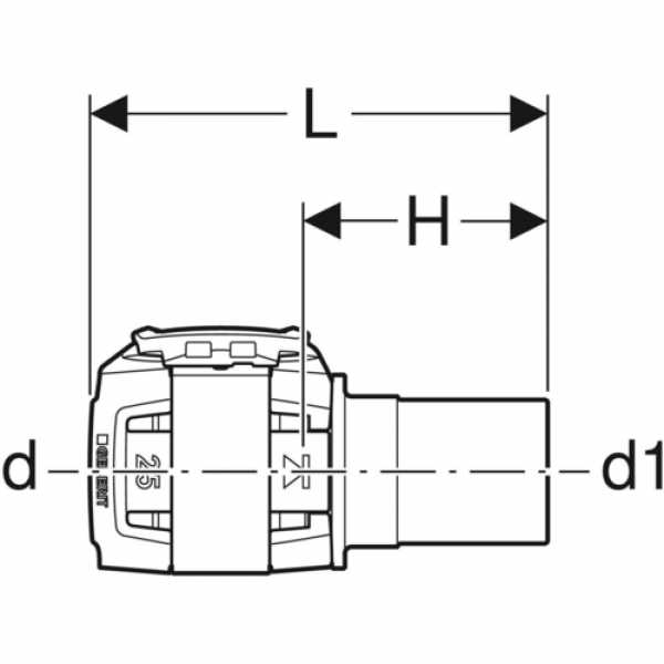 zeichnung von geberit flowfit übergang auf mapress mit einschubende