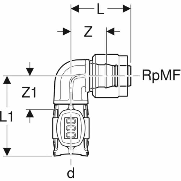 zeichnung von geberit flowfit übergnagswinkel mit masterfix