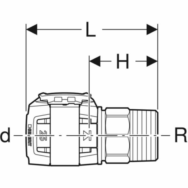 zeichnung von geberit flowfit übergang mit außengewinde