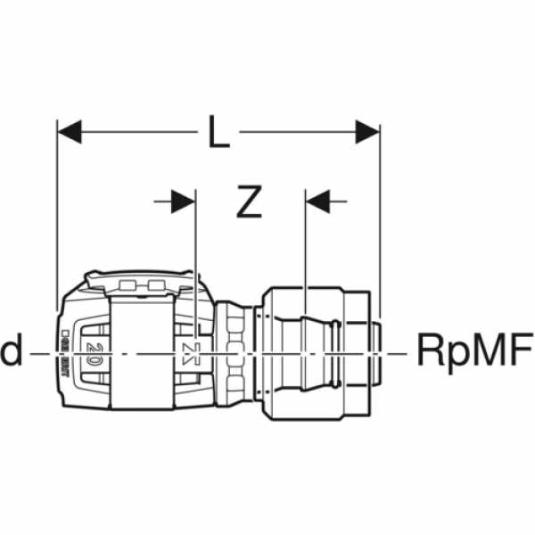 zeichnung von geberit flowfit übergang mit masterfix