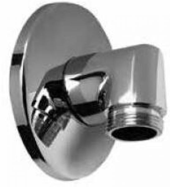 Schlauch-Wandanschlußwinkel 1/2" mit Rückflussverhinderer und Schraubrosette.