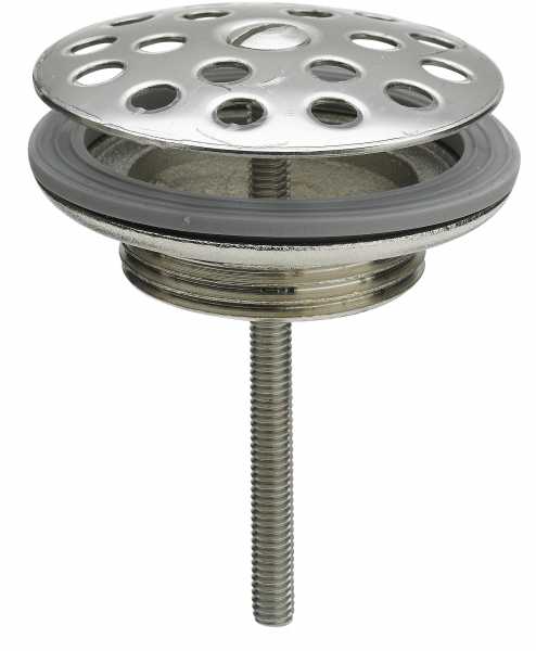 Universal-Siebventil für Waschbecken und Ausgussbecken, Ventilunterteil Messing matt-vernickelt, Sieb Edelstahl.