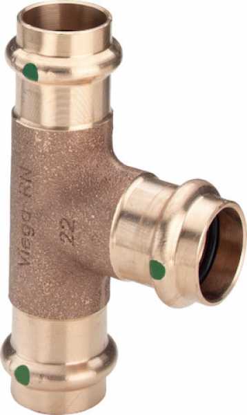 Das Viega SANPRESS T-Stück mit SC-Contur aus Rotguss und Siliziumbronze ermöglicht eine schnelle, sichere Rohrverbindung mit zuverlässiger Dichtheitsprüfung. Ideal für Trinkwasser-, Heizungs- und Industrieanlagen.